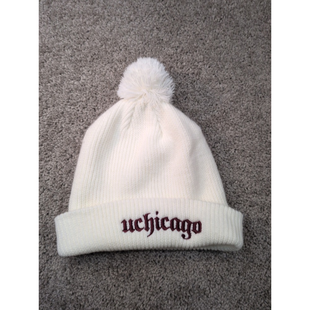 University of Chicago UChicago Pom Beanie Hat Cream Maroon Knit Collegiate Cuff